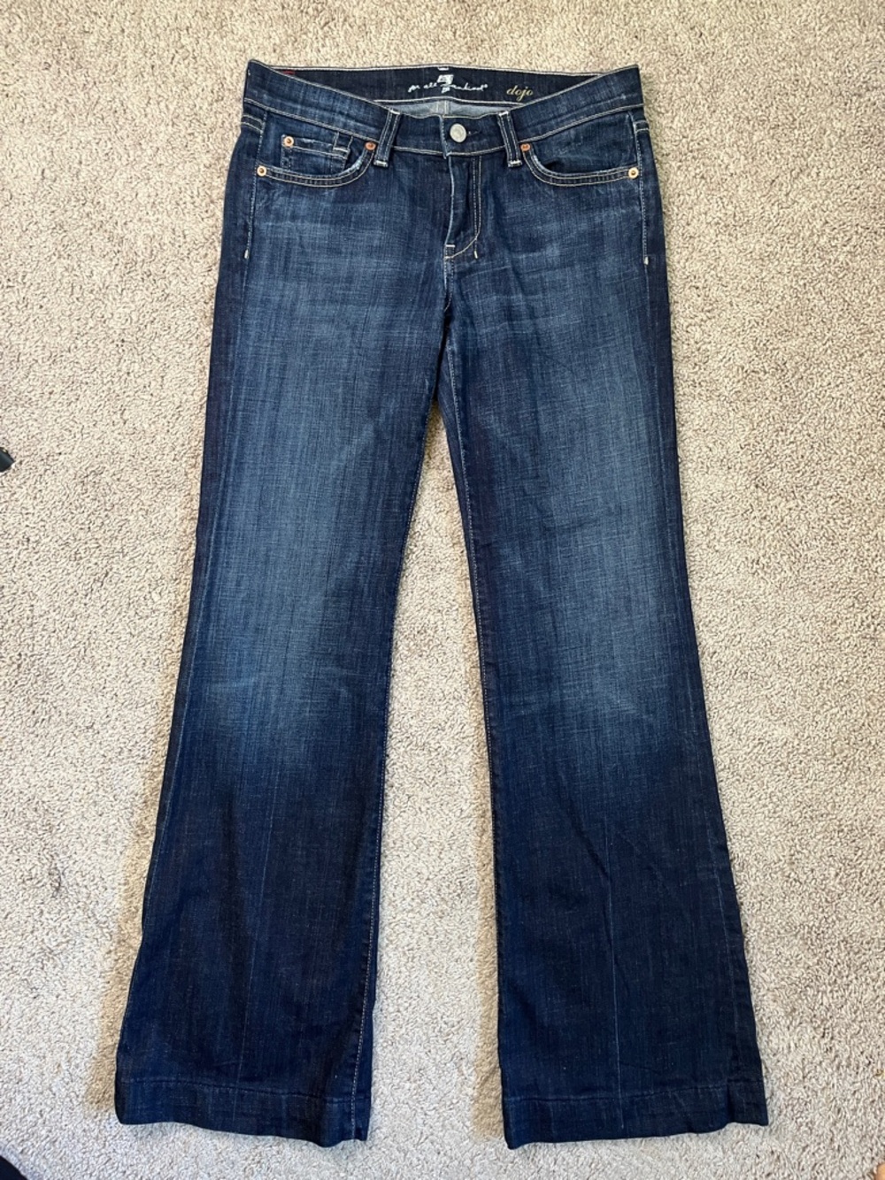 7 For All Mankind Dojo Jeans Dark Blue Wash Flare Bootcut Women's Size 28